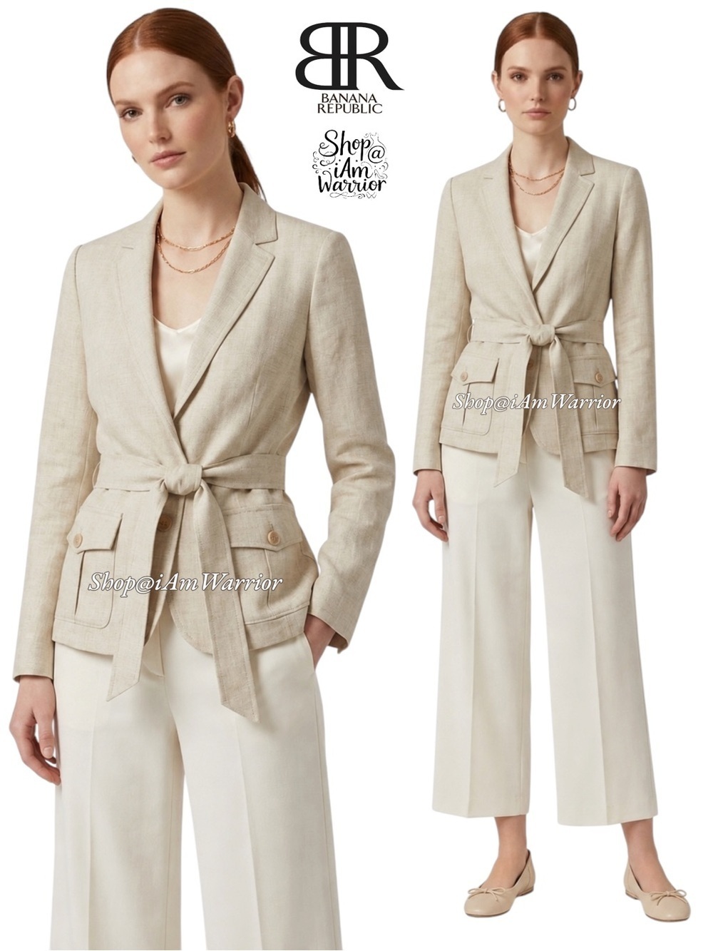 Banana Republic ecru belted belt safari jacket *shop@iamwarrior